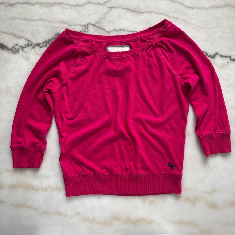 Y2K Abercrombie & Fitch Pink Sweatshirt Boatneck 3/4 Sleeve Size M
